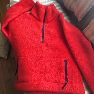 JCREW Orange Sherpa Zip three  quarter zip Sweater